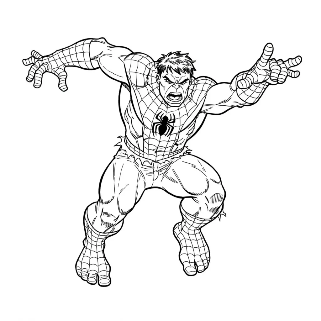 20 Hulk Ausmalbilder (Marvel Malvorlagen Kostenlos drucken) Spidey schwingt mit Hulk durch die Stadt – actionreiches Ausmalbild mit zwei beliebten Superhelden.