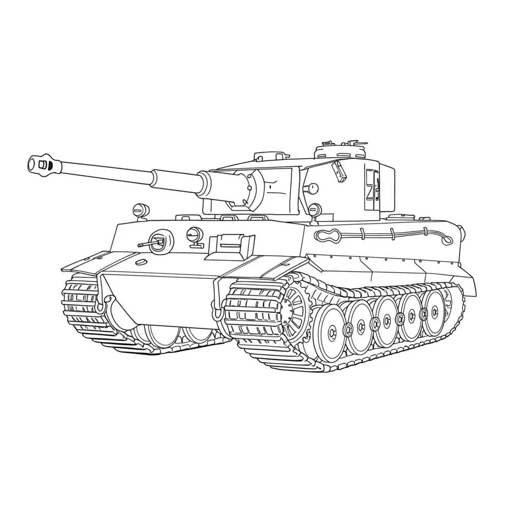 18 Panzer Ausmalbilder (Kostenlose Malvorlage zum Ausdrucken) Tiger Tank Malvorlage – schwerer deutscher Panzer auf realistischer Landschaft