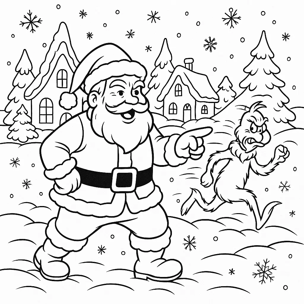 20+ Grinch Ausmalbilder (Gratis Malvorlage zum Ausdrucken) Weihnachtsmann vertreibt den Grinch aus Whoville
