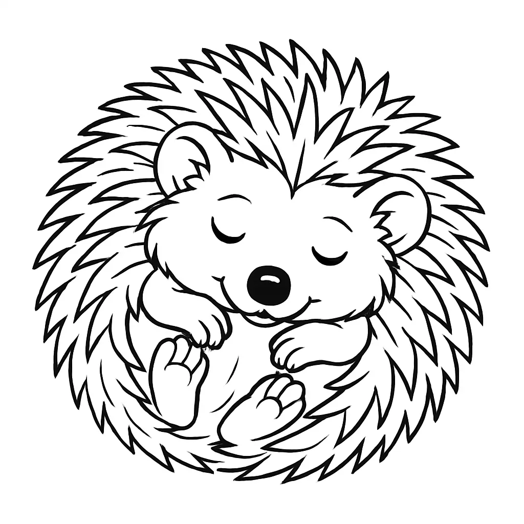 28 Ausmalbilder Igel (Kostenlose Malvorlage PDF zum drucken) Ausmalbild eines zusammengerollten Igels mit geschlossenen Augen – perfekt für Kinder