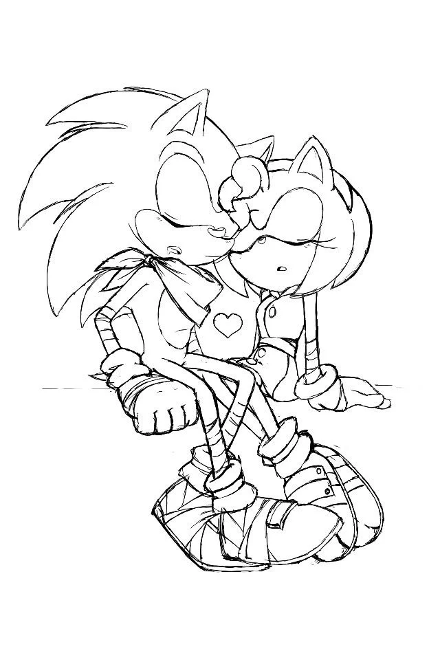 Amy and Sonic Coloring Pages - Free Printable for Kids & Adults Amy Rose and Sonic look tired
