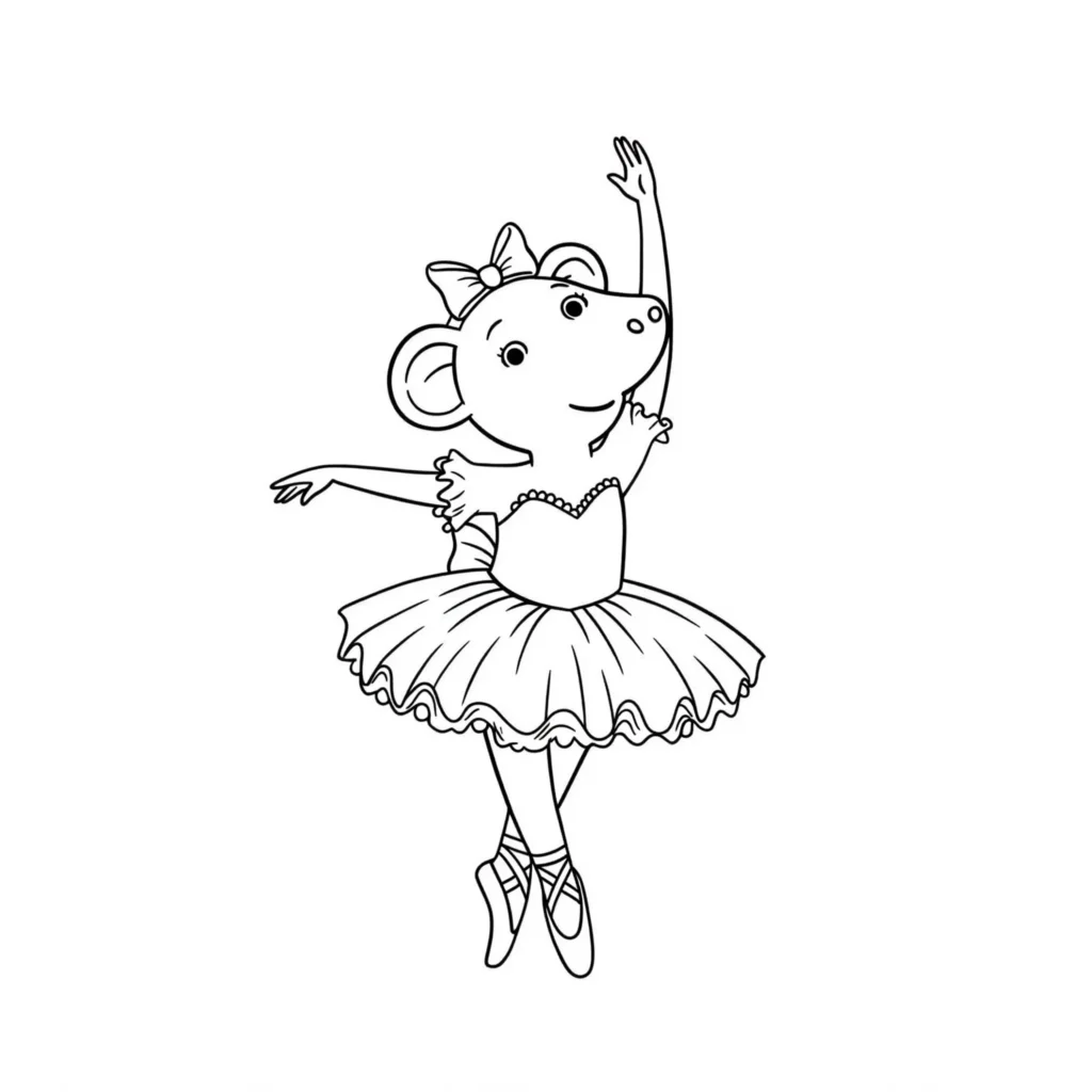 20 Ausmalbilder Ballerina (Gratis Malvorlage zum Ausdrucken) Ausmalbild von Angelina Ballerina, der beliebten Mäuse-Ballerina, in Tanzpose – detailreiche Malvorlage zum Ausdrucken und Ausmalen