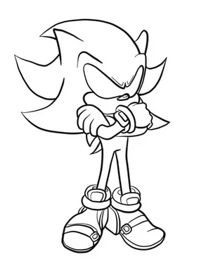 Dark Sonic Coloring Pages – Free Printable for Kids & Adults Dark Sonic stands with his arms folded, looking upset