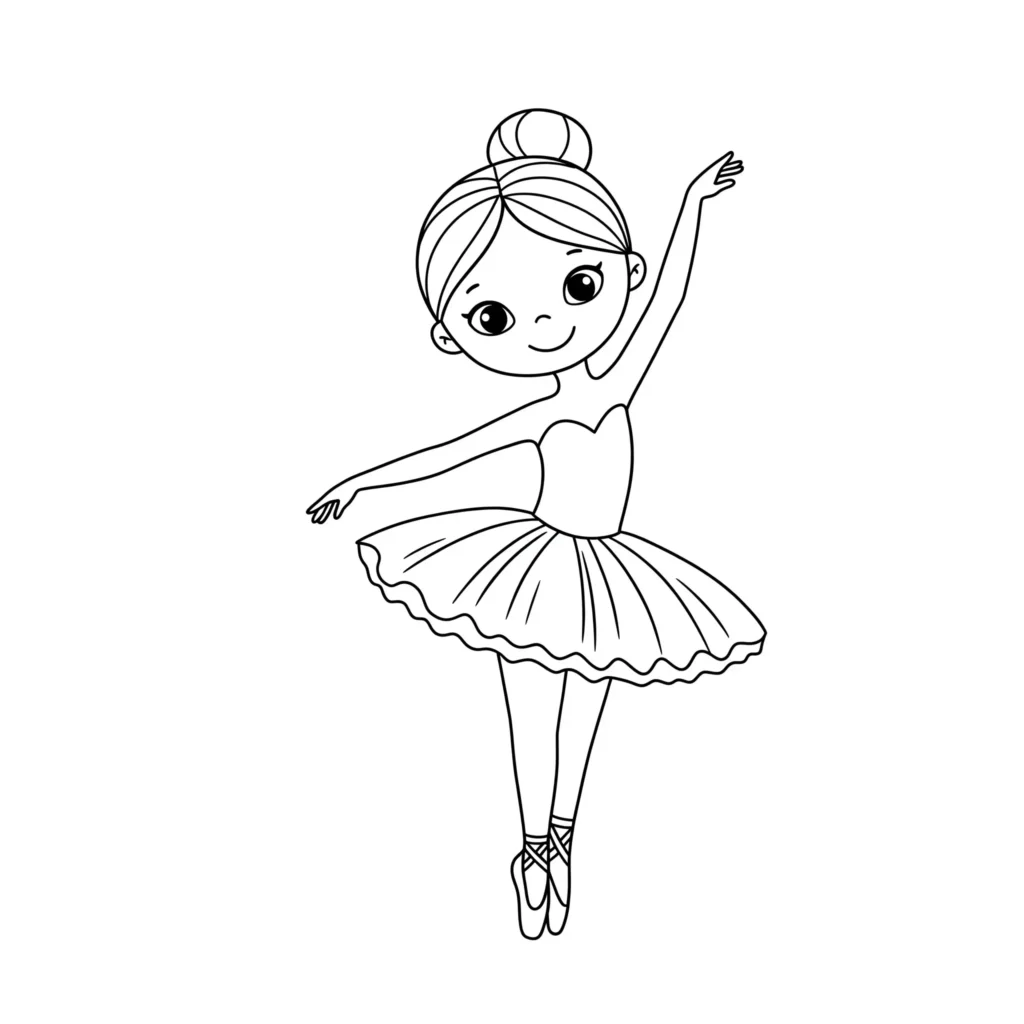 20 Ausmalbilder Ballerina (Gratis Malvorlage zum Ausdrucken) Einfaches Ausmalbild einer Ballerina mit klaren Linien – ideal für Kinder und Anfänger zum Ausmalen und Ausdrucken