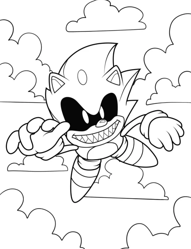 Sonic.exe Coloring Pages – Free Printable for Kids & Adults Evil Sonic soars in the sky