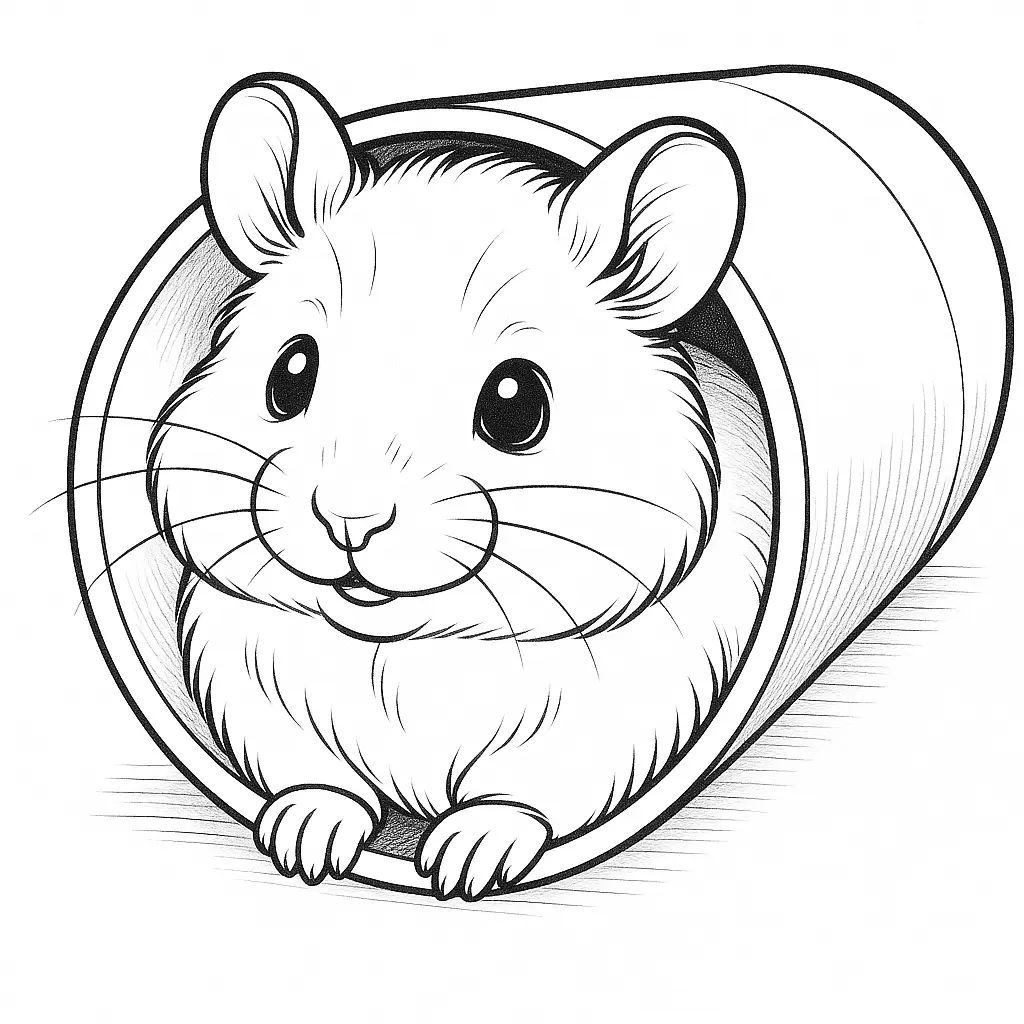 Hamster malvorlage – kleiner Hamster schaut aus Papprolle heraus