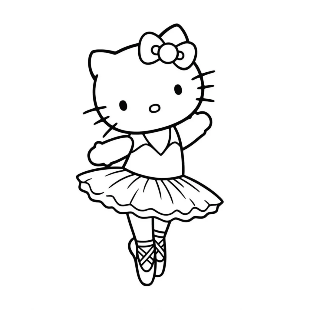 20 Ausmalbilder Ballerina (Gratis Malvorlage zum Ausdrucken) Ausmalbild von Hello Kitty als Ballerina mit Tutu – niedliche und detailreiche Malvorlage zum Ausdrucken und Ausmalen für Kinder