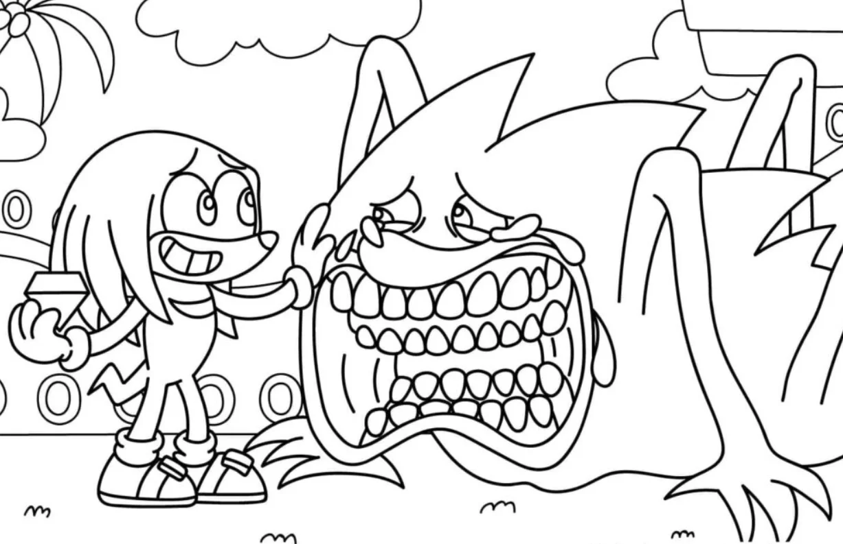 Shin Sonic Coloring Pages – Free Printable for Kids & Adults Knuckles calming Shin Sonic down while he looks frightened himself