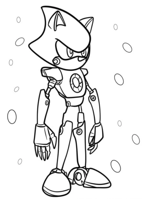 Metal Sonic Coloring Pages - Free Printable for Kids & Adults Metal Sonic stands straight