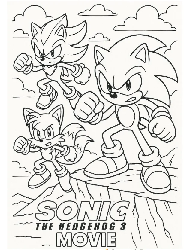 Sonic the Hedgehog Coloring Pages - Free Printable for Kids & Adults Shadow, Sonic, and Tails standing together