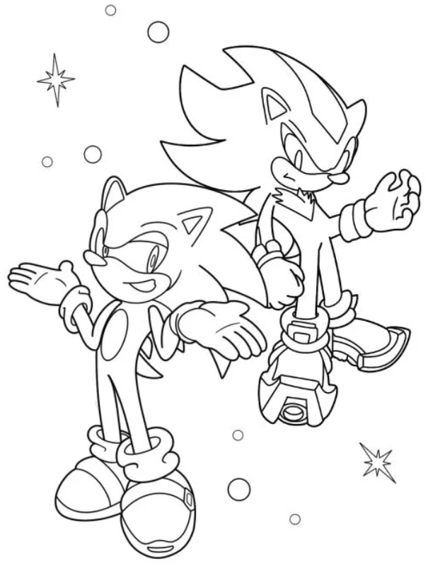 Sonic and Shadow Coloring Pages - Free Printable for Kids & Adults Shadow and Sonic stand next to one another for a good fan moment