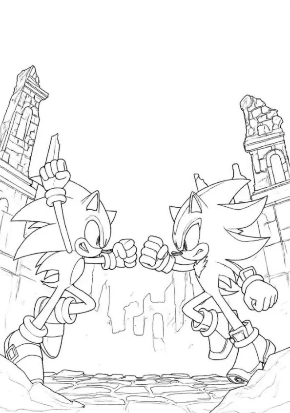 Sonic and Shadow Coloring Pages - Free Printable for Kids & Adults Shadow and Sonic turn towards one another head-on.