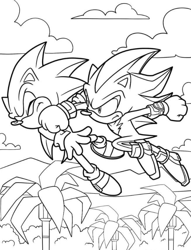 Sonic and Shadow Coloring Pages - Free Printable for Kids & Adults Shadow is seen punching Sonic hard in the face as he takes the hit head-on.