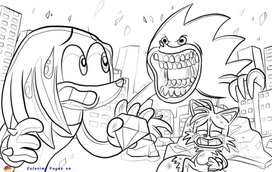 Shin Sonic Coloring Pages – Free Printable for Kids & Adults Shin Sonic angry as he screams at Knuckles and Tales
