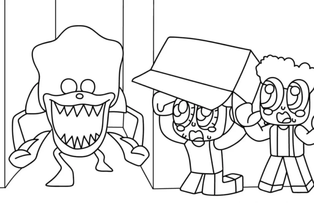 Shin Sonic Coloring Pages – Free Printable for Kids & Adults Shin Sonic scaring the kids as they run and hide from him