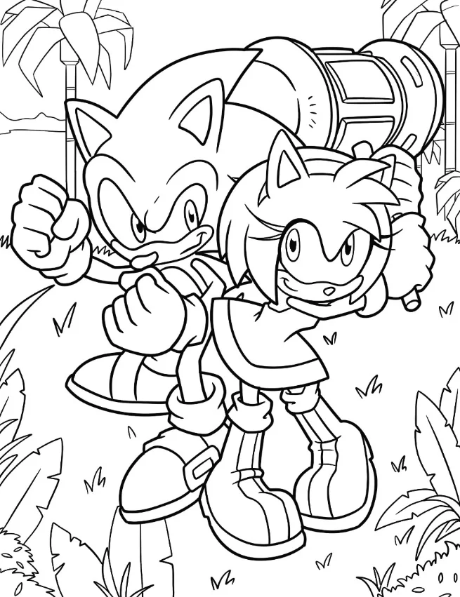 Amy and Sonic Coloring Pages - Free Printable for Kids & Adults Sonic and Amy Rose stand with one another to fight together against evil.
