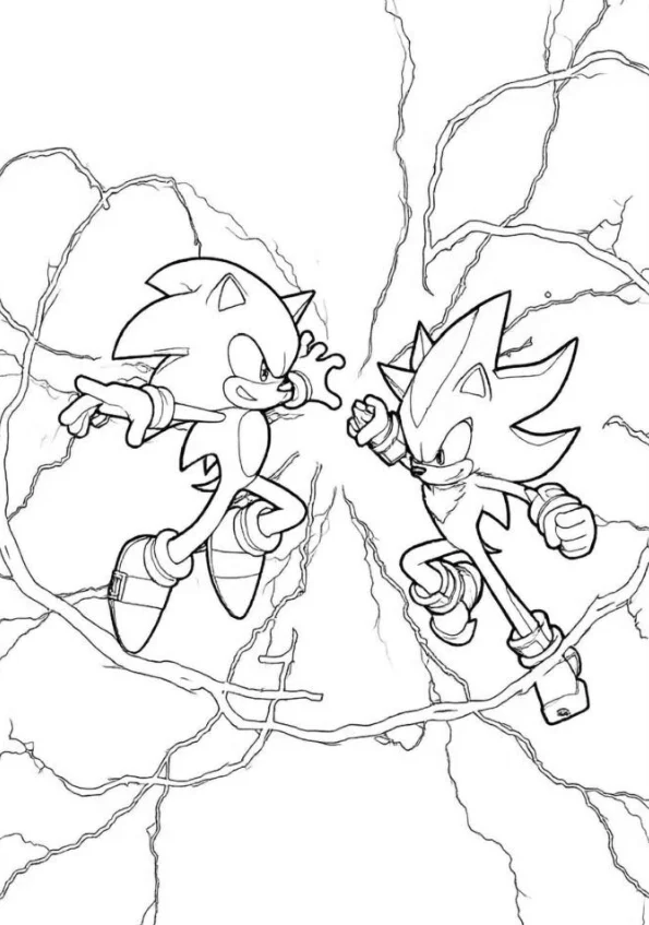 Sonic and Shadow Coloring Pages - Free Printable for Kids & Adults Sonic and Shadow are fighting with one another while soaring in the sky.