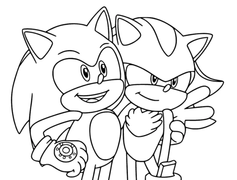 Sonic and Shadow Coloring Pages - Free Printable for Kids & Adults Sonic and Shadow hugging one another and smiling