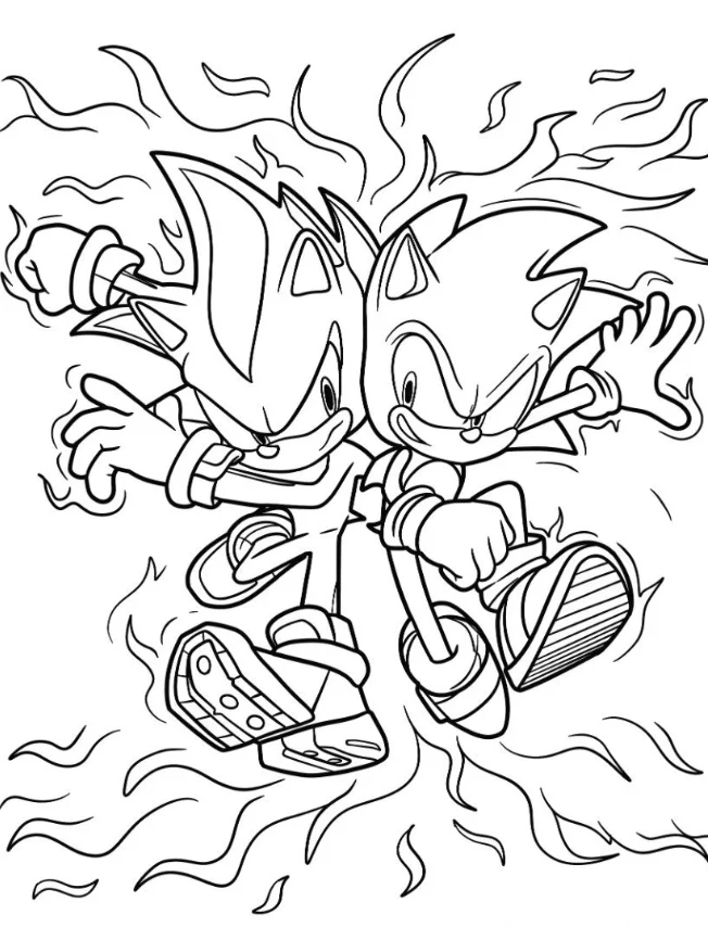 Sonic and Shadow Coloring Pages - Free Printable for Kids & Adults Sonic and Shadow in a competition mode, both ready to fight against one another.