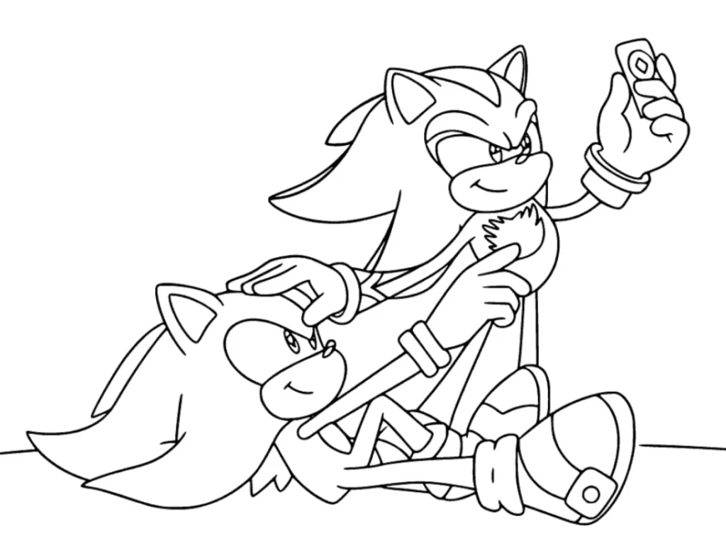 Sonic and Shadow Coloring Pages - Free Printable for Kids & Adults Sonic and Shadow pose for an unusual pose for selfie together. Surprisingly, both are smiling