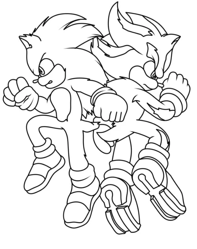 Sonic and Shadow Coloring Pages - Free Printable for Kids & Adults Sonic and Shadow team up, flying with their backs turned towards one another