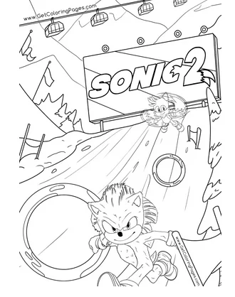 Sonic 2 Coloring Pages – Free Printable for Kids & Adults Sonic and Tails run down a snowy slope with the rings