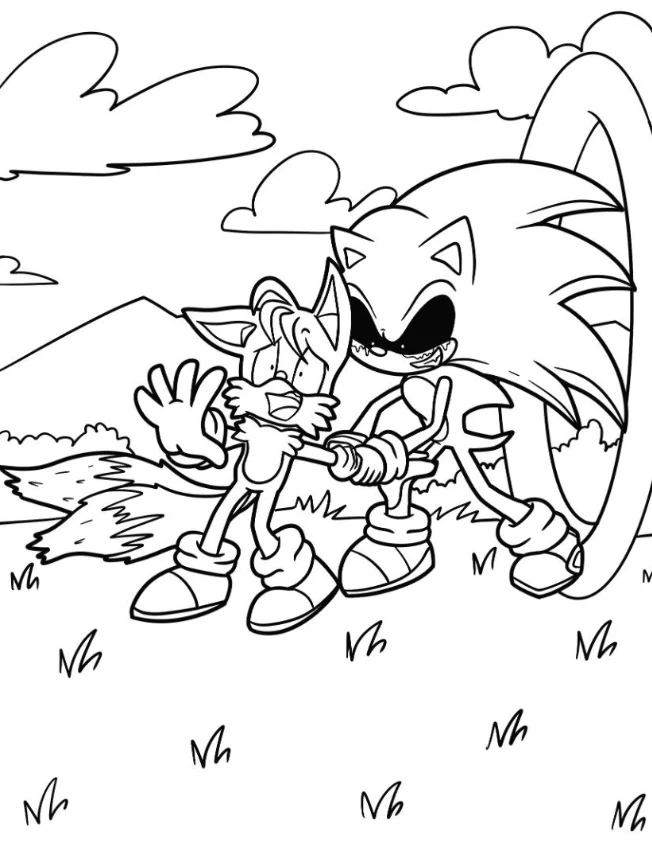 Sonic.exe Coloring Pages – Free Printable for Kids & Adults Sonic capturing tails by hand