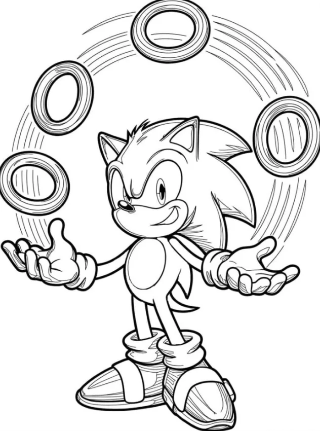 Sonic the Hedgehog Coloring Pages - Free Printable for Kids & Adults Sonic juggling his rings with speed