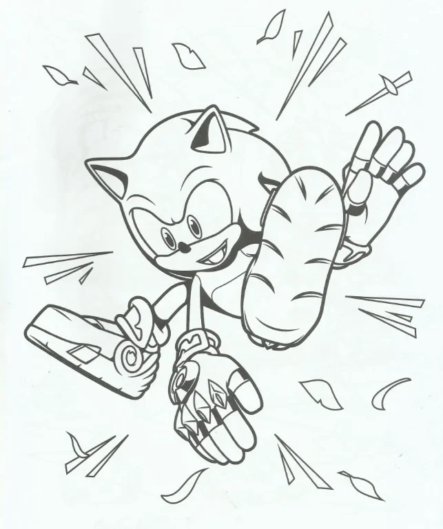 Sonic Prime Coloring Pages - Free Printable for Kids & Adults Sonic jumping in the air with a smile on his face