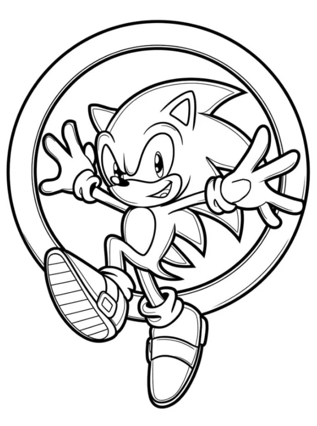 Sonic the Hedgehog Coloring Pages - Free Printable for Kids & Adults Sonic leaps through a huge ring in a heroic scene