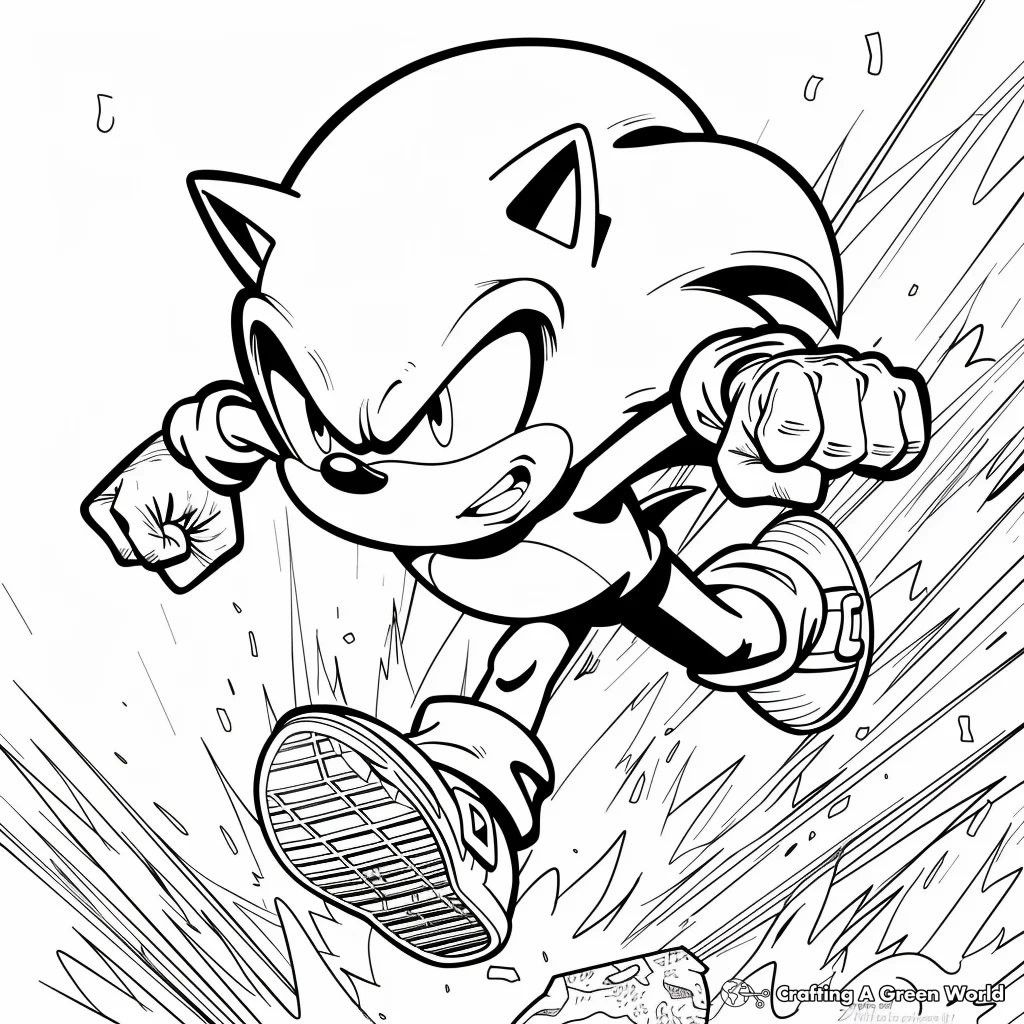 Sonic Boom Coloring Pages - Free Printable for Kids & Adults Sonic running with rage and anger at full speed