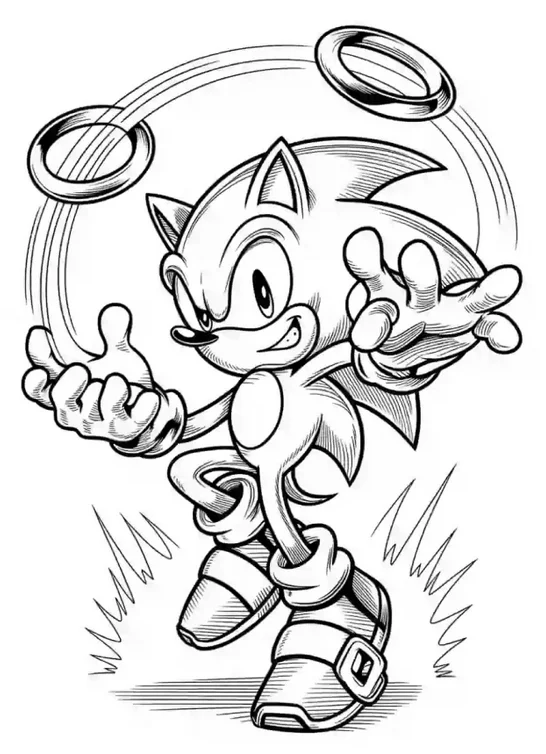 Sonic 2 Coloring Pages – Free Printable for Kids & Adults Sonic shows off his juggling skills by juggling rings with his hands