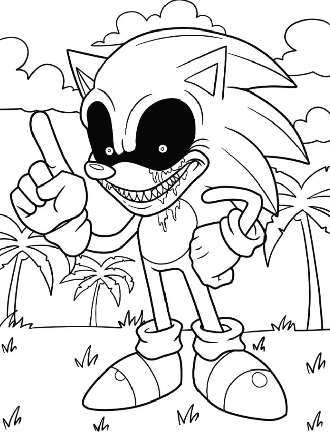 Sonic.exe Coloring Pages – Free Printable for Kids & Adults Sonic standing on the beach
