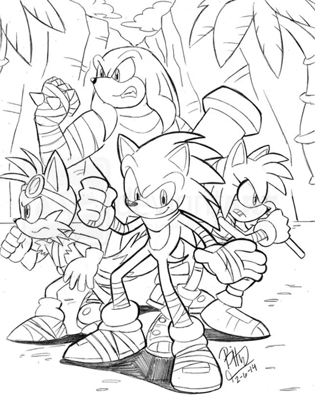 Sonic Boom Coloring Pages - Free Printable for Kids & Adults Sonic stands with his complete team