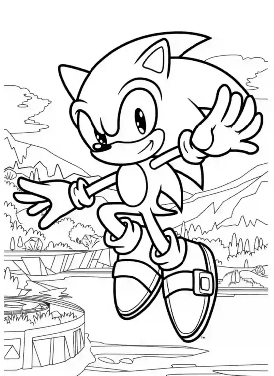 Sonic 2 Coloring Pages – Free Printable for Kids & Adults Sonic taking an impressive high leap with his arms spread far and wide