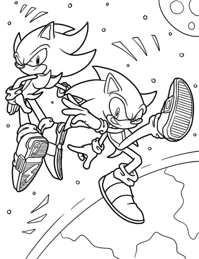 Sonic and Shadow Coloring Pages - Free Printable for Kids & Adults This Sonic Shadow coloring page shows both soaring high up in the sky.