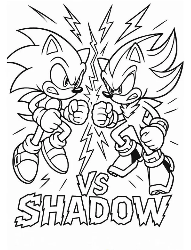 Sonic and Shadow Coloring Pages - Free Printable for Kids & Adults This Sonic fighting Shadow (coloring page) shows both face-to-face against one another