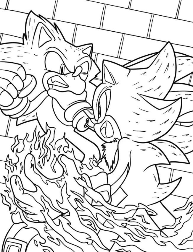 Sonic and Shadow Coloring Pages - Free Printable for Kids & Adults This Sonic vs. Shadow coloring page shows Sonic attacking Shadow with full force and speed.