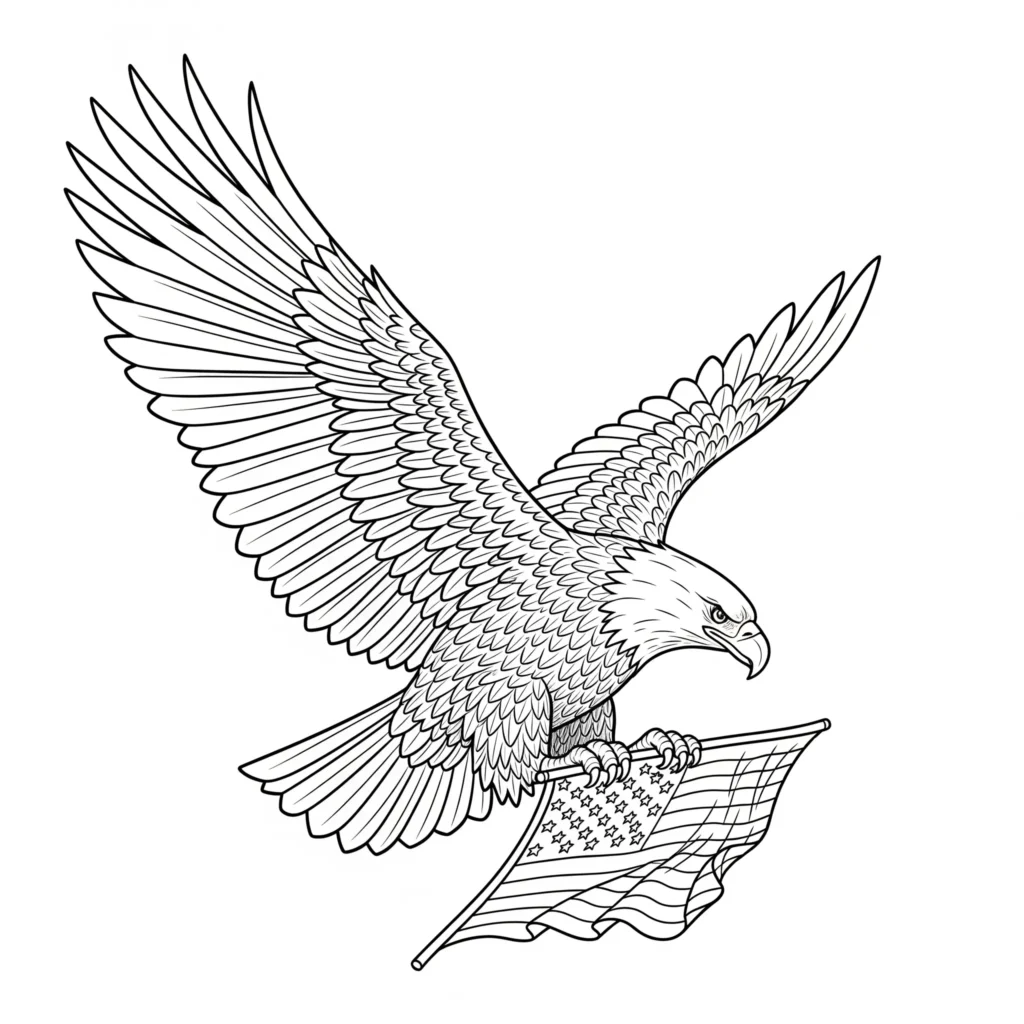 Ausmalbilder Adler, der eine amerikanische Flagge trägt, zum Ausdrucken und Ausmalen für Kinder