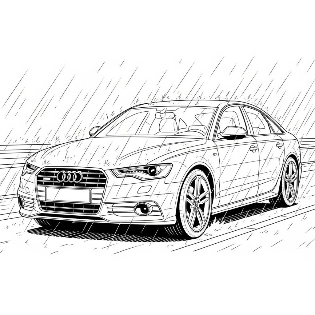 12 Audi Ausmalbilder (Kostenlose Auto Malvorlage zum drucken) Audi A6 Ausmalbild mit Regenmotiven zum Ausdrucken und Ausmalen für Kinder.