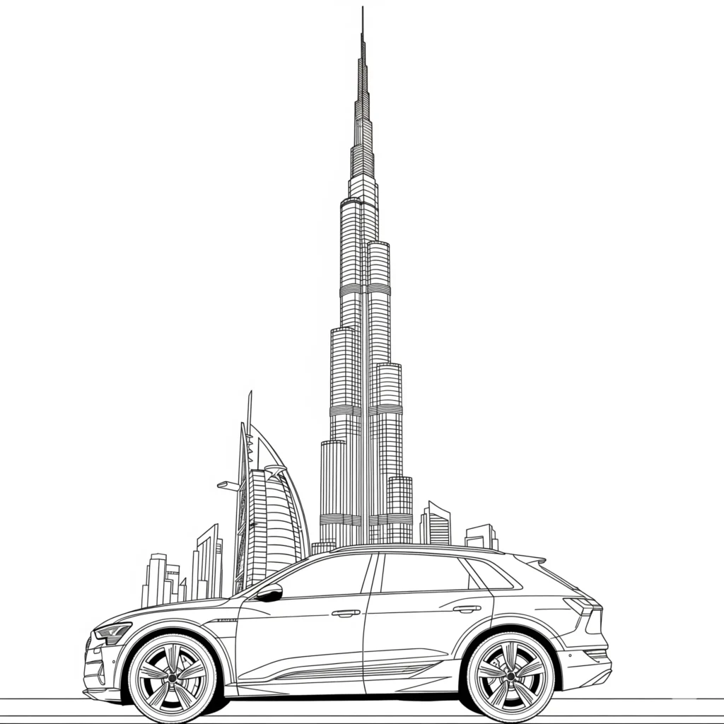12 Audi Ausmalbilder (Kostenlose Auto Malvorlage zum drucken) Audi e-tron Ausmalbild zum Ausdrucken, geeignet für Kinder zum Ausmalen und Spaß mit Elektroautos.