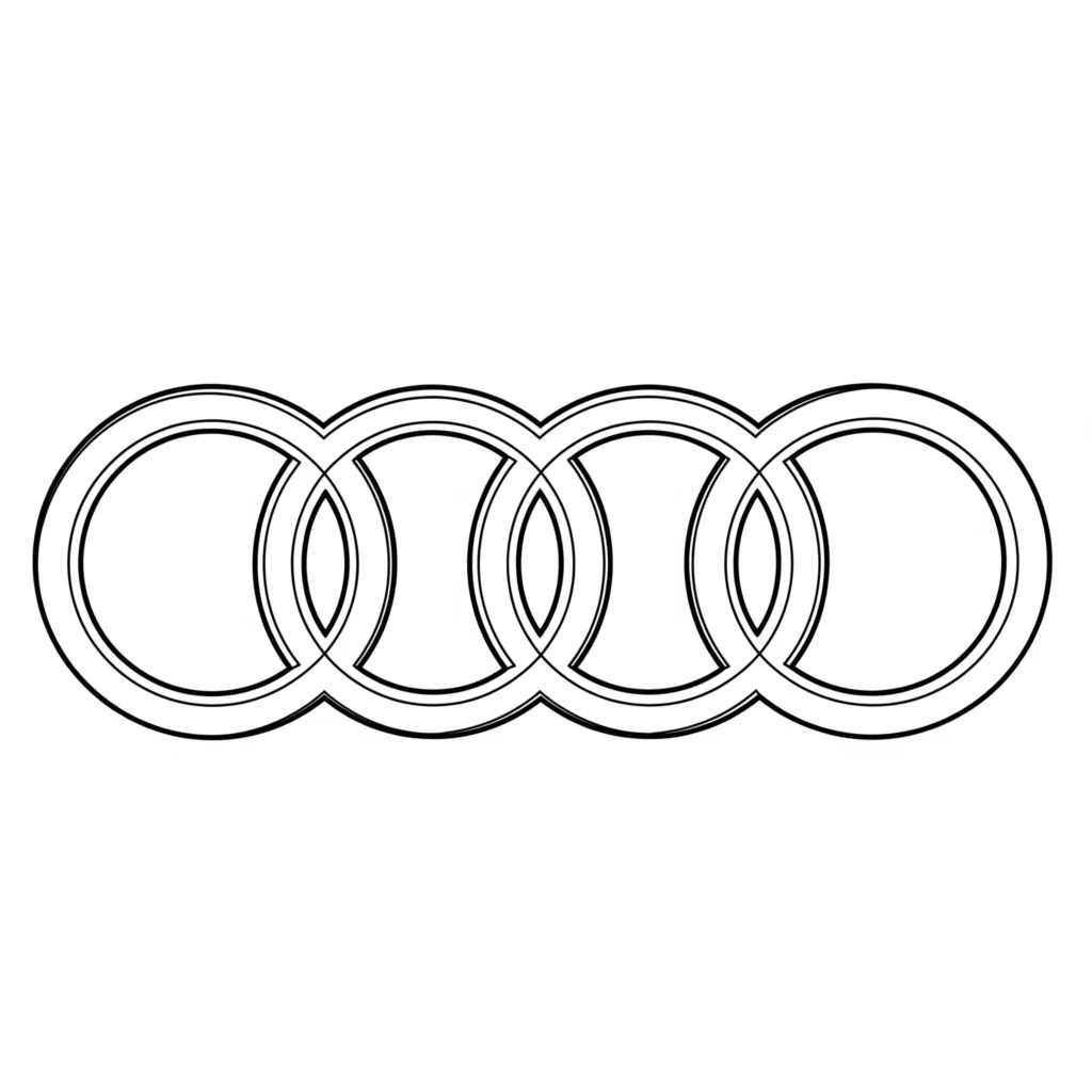 12 Audi Ausmalbilder (Kostenlose Auto Malvorlage zum drucken) Audi Logo Ausmalbild mit den vier Ringen zum Ausdrucken und Ausmalen, ideal für Kinder und Auto-Fans.