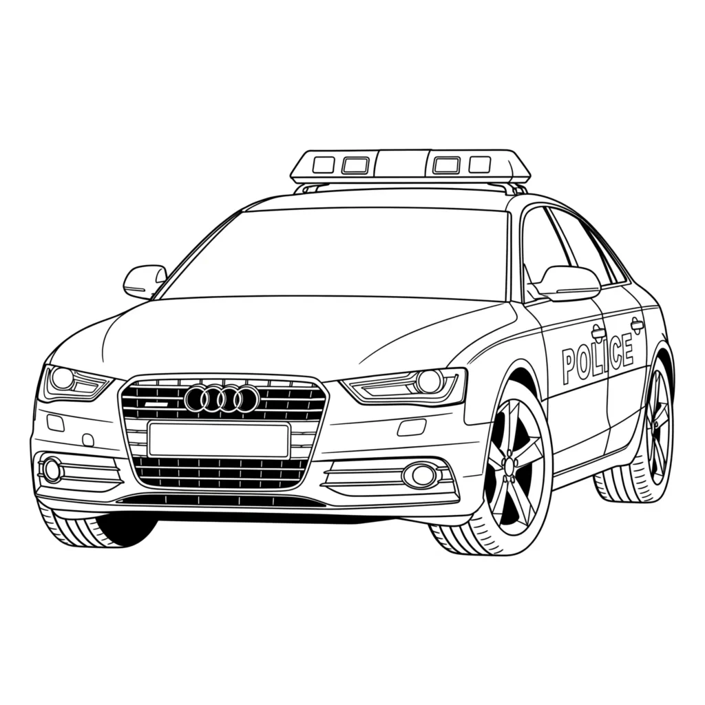 12 Audi Ausmalbilder (Kostenlose Auto Malvorlage zum drucken) Audi Polizeiauto Ausmalbild mit Blaulicht zum Ausdrucken, ideal für Kinder, die Polizei- und Autos lieben.