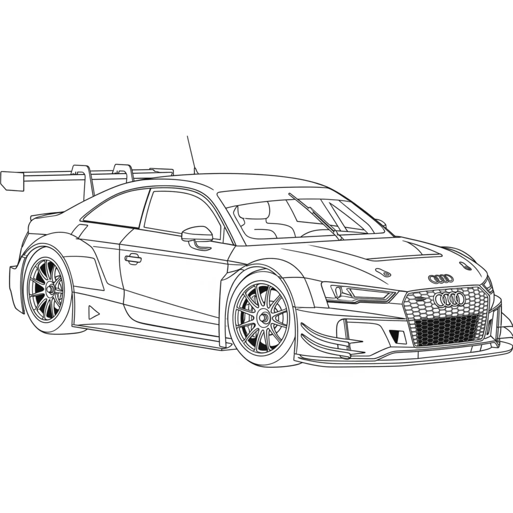 12 Audi Ausmalbilder (Kostenlose Auto Malvorlage zum drucken) Audi Rennauto Ausmalbild zum Ausdrucken, ideal für Kinder zum Ausmalen und Rennwagen-Fans.