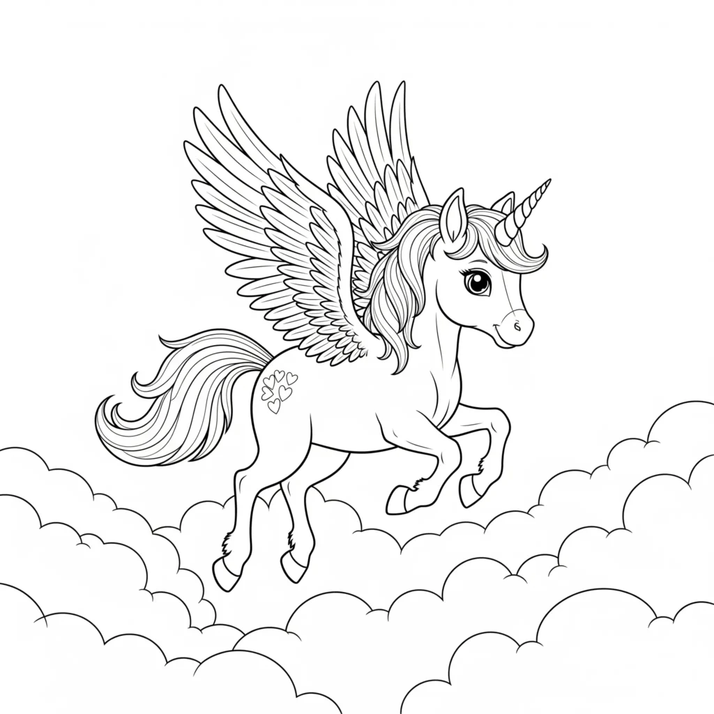 30 Pferde Ausmalbilder (Kostenlos Malvorlage zum Ausdrucken) pferde ausmalbilder kostenlos mit einem kleinen einhorn mit fluegeln als malvorlage zum ausdrucken fuer maerchenhafte momente