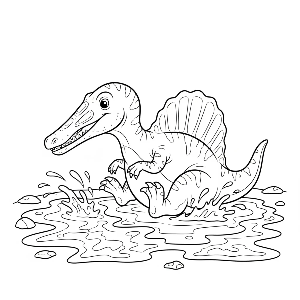 Spinosaurus Ausmalbild - Gratis Dino Malvorlage PDF drucken Baby spinosaurus ausmalbild zeigt einen kleinen Dino mit fröhlichem Gesicht als einfache spinosaurus malvorlage für kinder zum ausdrucken pdf
