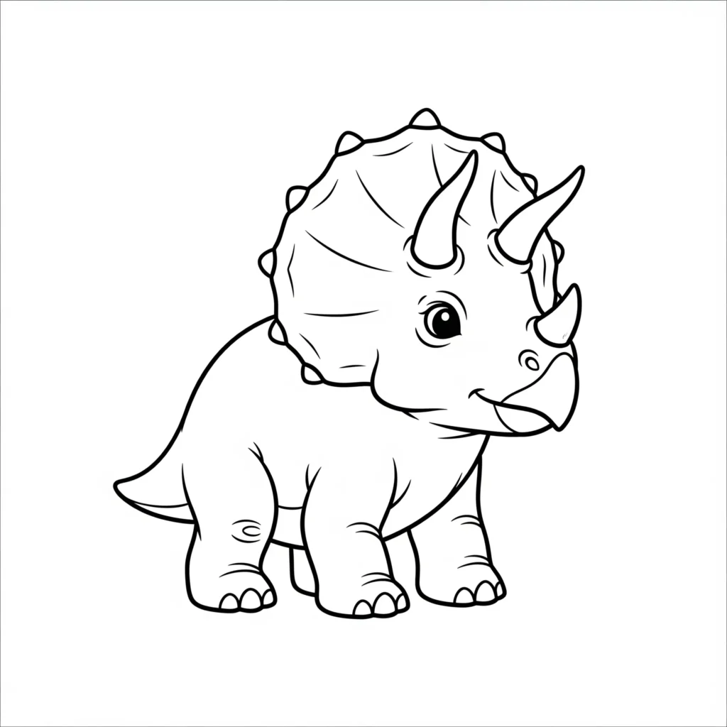 12 Triceratops Ausmalbild (Gratis Dino Malvorlage PDF drucken) Einfaches Ausmalbild mit einem kleinen Baby Triceratops als freundliche Dinosaurier Vorlage für Kinder zum kostenlosen Ausdrucken und Ausmalen