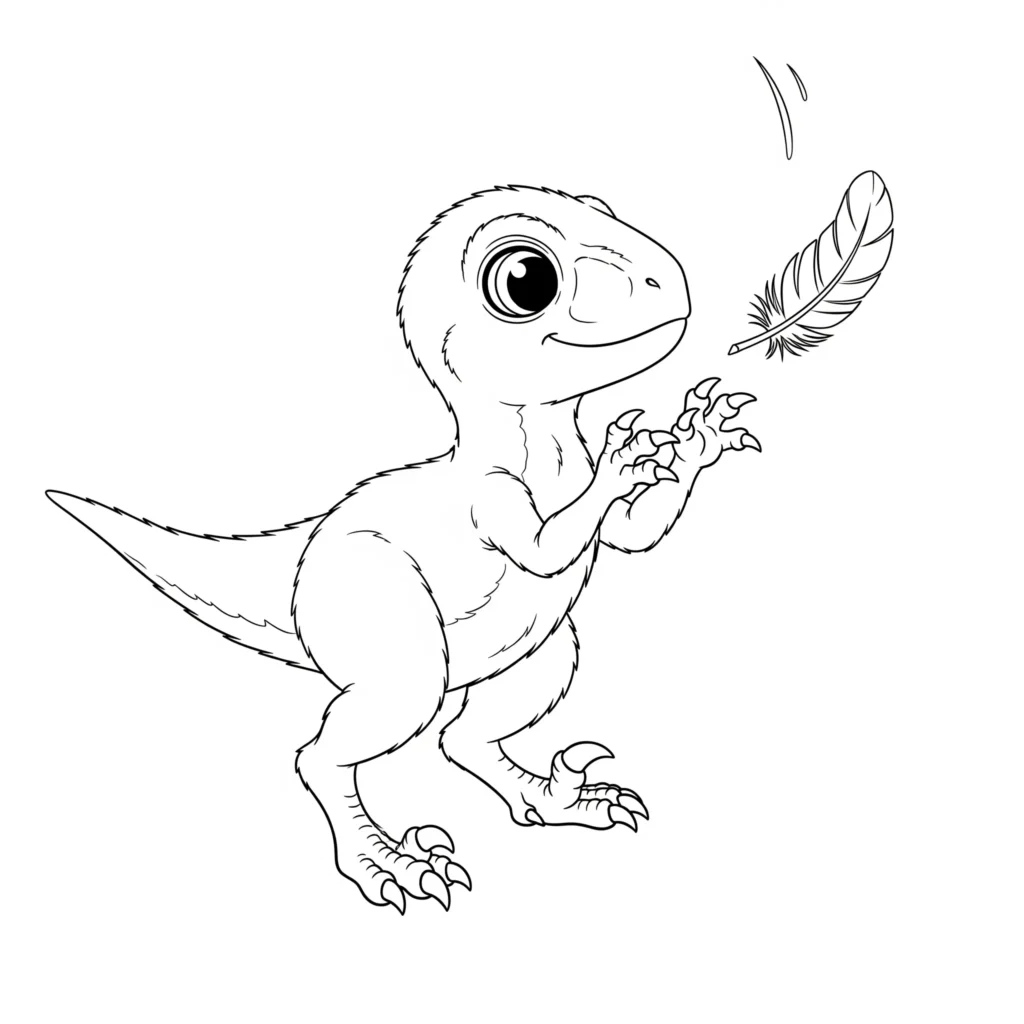 Velociraptor Ausmalbilder (Gratis Dino Malvorlage drucken) Baby velociraptor ausmalbild kostenlos zeigt ein niedliches baby dinosaurier das sitzt und freundlich schaut ideal für jüngere kinder zum ausmalen