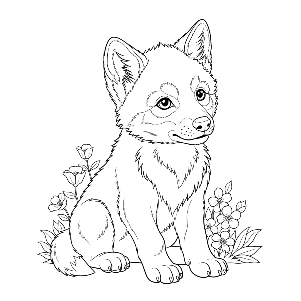 Wolf Ausmalbilder (Kostenlos Malvorlage zum Ausdrucken) Niedliches Baby Wolf Ausmalbild, ideal zum Ausdrucken und Ausmalen für Kinder jeden Alters