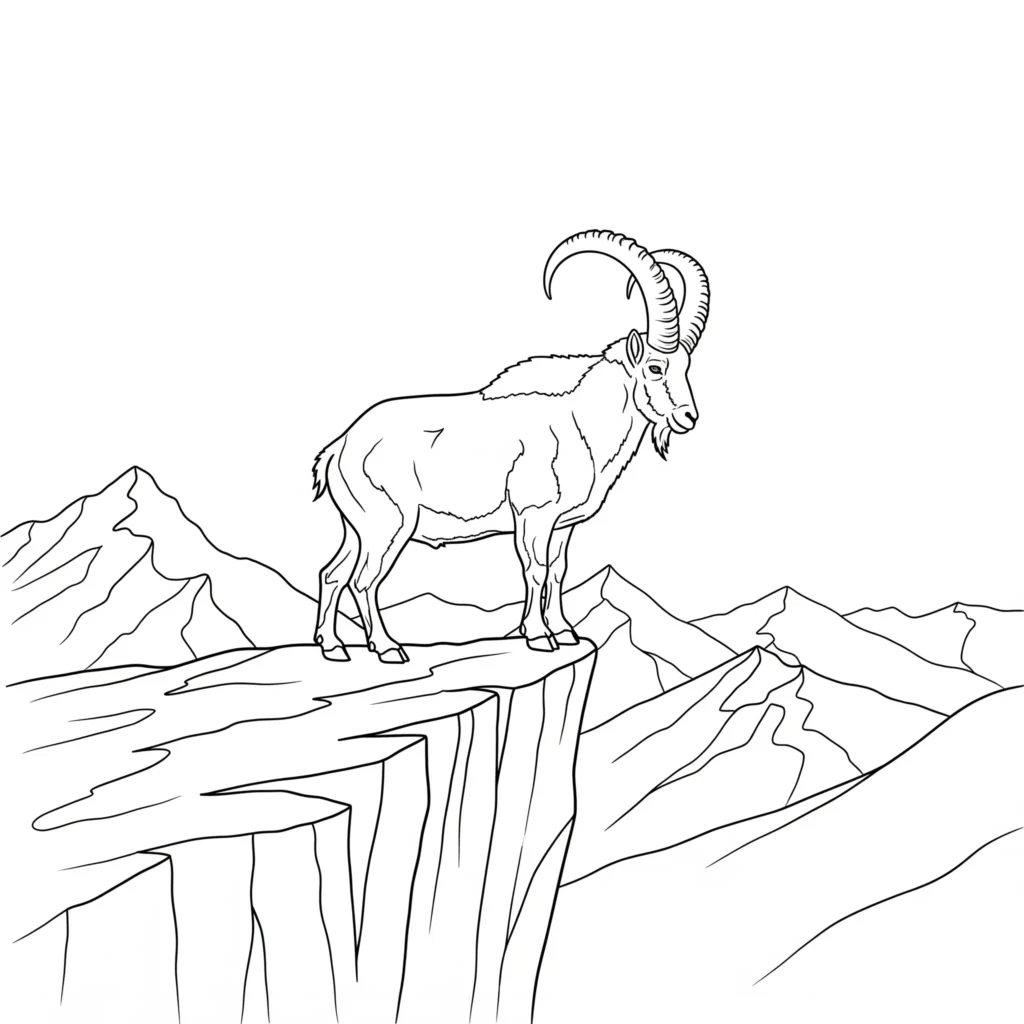Ziegen Ausmalbilder (Kostenlos Malvorlage zum Ausdrucken) Ziegen ausmalbild zeigt eine bergziege mit hörnern die stolz auf einem steinigen felsvorsprung steht als pdf vorlage zum ausdrucken geeignet